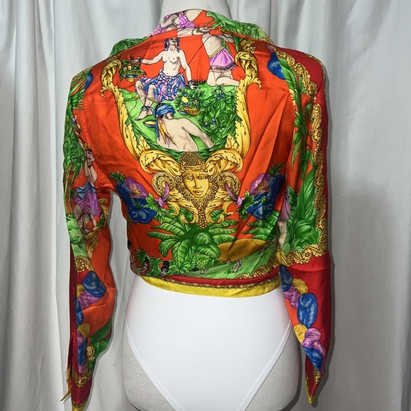 Gianni Versace Vintage SS 1993 Paradise Lost Printed Silk Off Shoulder Blouse - Picture 10 of 16